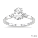 1/2 Ctw Oval and Pear Cut Diamond Ladies Engagement Ring with 1/3 Ct Oval Cut Center Stone in 14K White Gold
